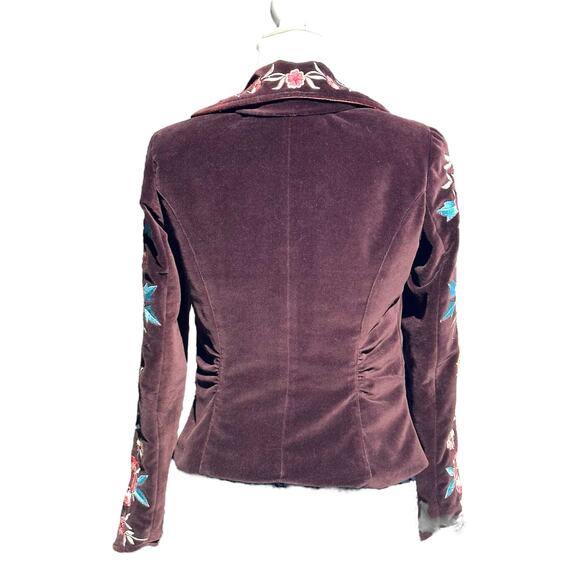 Y2K Cache Floral Embroidered Brown Velvet Fitted Blazer Jacket Sz 4 Western - Picture 4 of 10